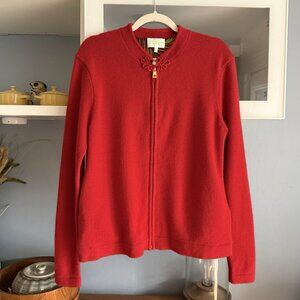 Shanghai Tang Red Cashmere Mulberry Silk Zip Cardigan Sweater XL Lined